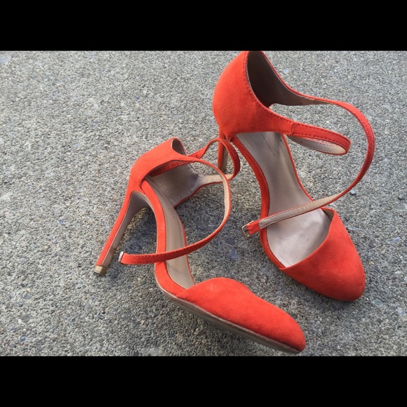 Zara Shoes | Womens Basic Orange Leather Strappy Heels 7m | Poshmark